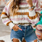 Striped Hollowed Knitted Loose Sweater