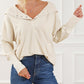 Half Buttoned Ribbed Trim Loose Fit Pullover Hoodie