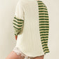 Striped Patch Textured Fabric Long Sleeve Top