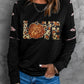 LOVE Sequin Pumpkin Leopard Print Cut Out Sleeve Sweatshirt