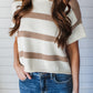 Stripe Dropped Short Sleeve Lightweight Knitted Top