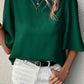 Solid Color Satin Keyhole Back Wide Sleeve Blouse