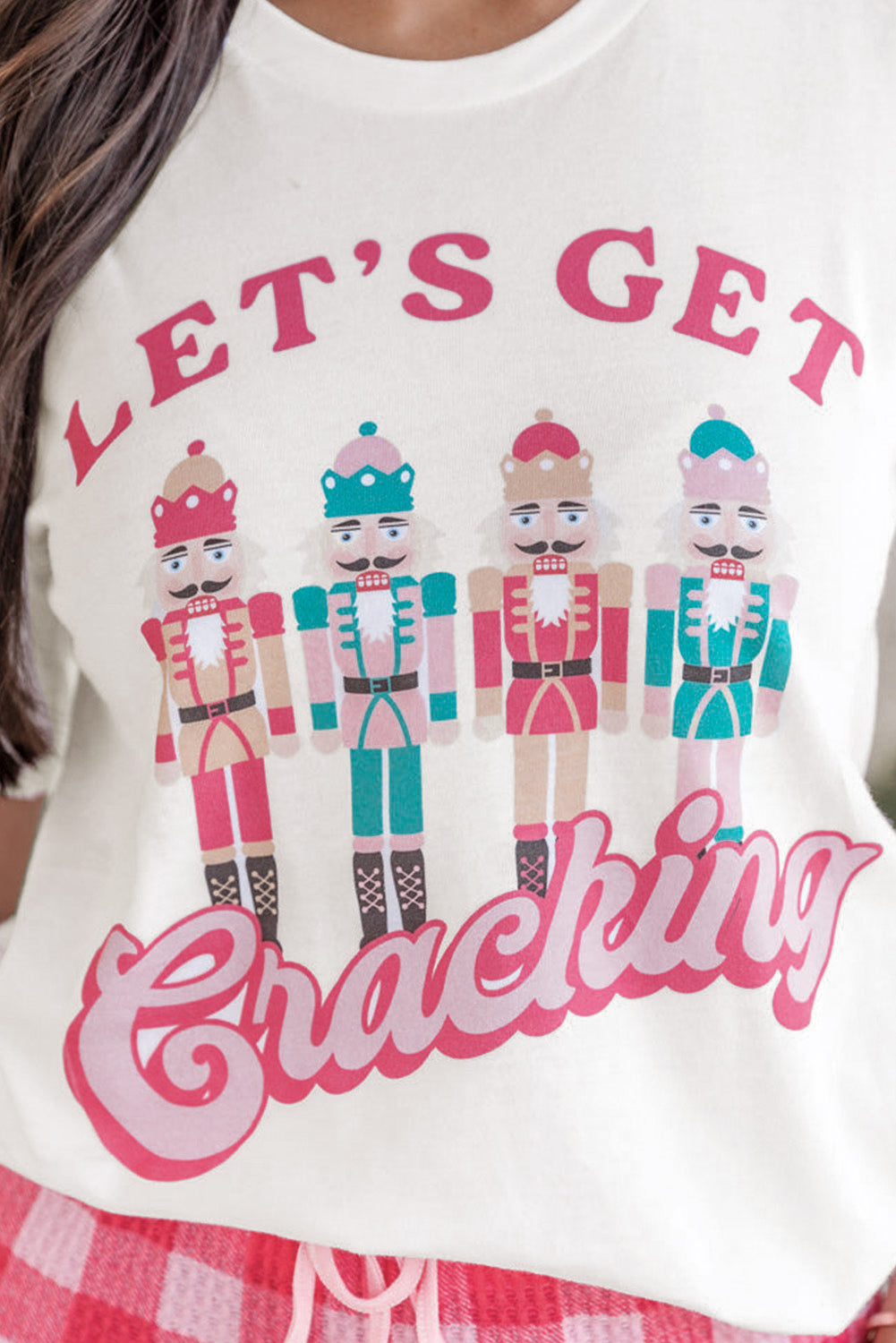 Lets Get Cracking Print Christmas Crewneck T Shirt