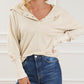 Half Buttoned Ribbed Trim Loose Fit Pullover Hoodie