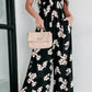 Black Tie Decor V Neck Floral Wide Leg Jumpsuit