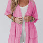 Ruffled Trim Half Sleeve Open Front Kimono