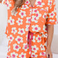 Flower Print Short Sleeve Shirt Pajamas Set