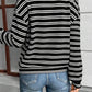 Stripe Textured Quarter Zip Collar Long Sleeve Top