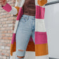 Multicolor Colorblock Open Front Long Knit Cardigan