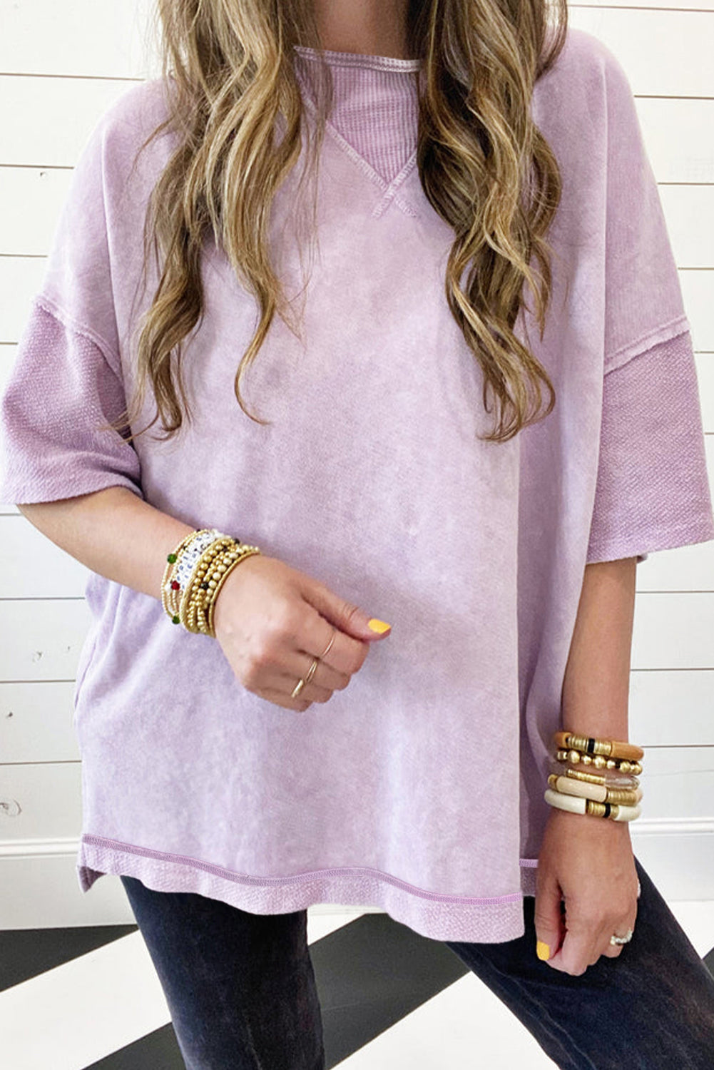 Wash Exposed Seam Drop Shoulder Oversized Tee