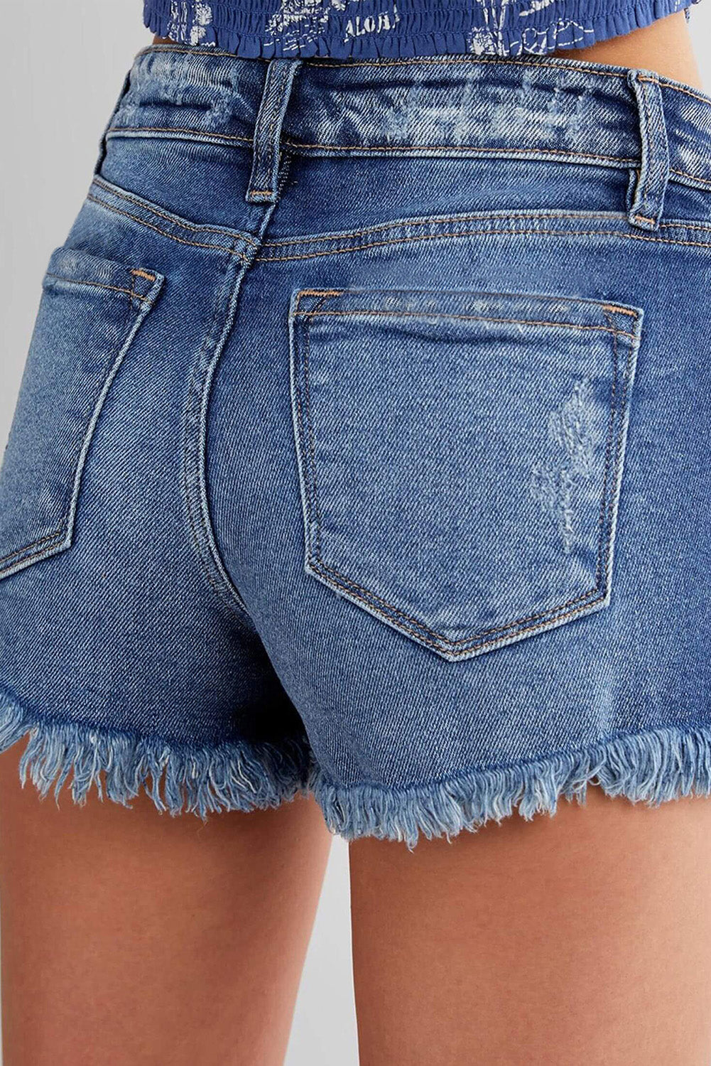 Frayed Hem High Waist Denim Shorts