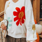 Big Flower Pattern V Neck Drop Shoulder Sweater