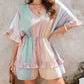 Color Block Ruffled Drawstring High Waist Romper