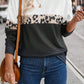 Leopard Colorblock Round Neck Long Sleeve Top