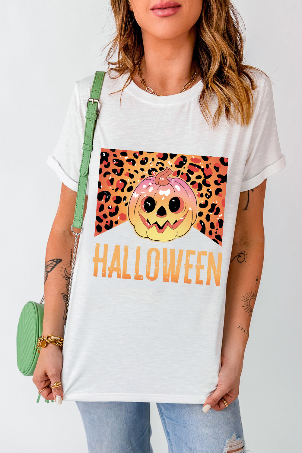 Leopard Pumpkin Face HALLOWEEN Graphic T Shirt