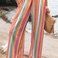Striped Smocked High Waist Wide Leg Pants