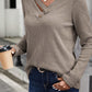 Buttoned V Neck Ribbed Knit Top