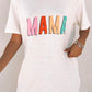 White MAMA Letter Print Round Neck Short Sleeve T Shirt