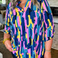 Plus Size Brushstroke Print 3/4 Sleeve Blouse