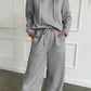 Solid Color Drawstring Hoodie and Wide Leg Pants Set