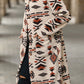 Western Aztec Printed Fleece Buttoned Front Midi Length Coat