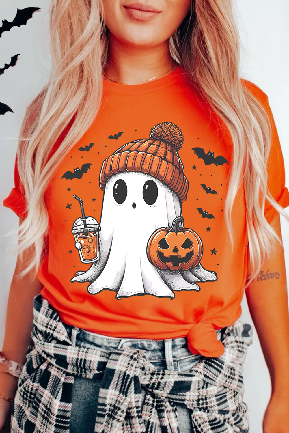 Cute Ghost Pumpkin Face Printed Halloween T Shirt