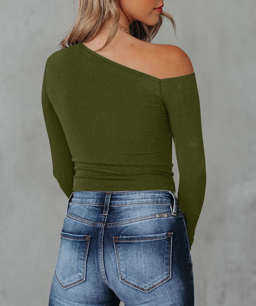 Asymmetrical Neckline Long Sleeve Knit Top
