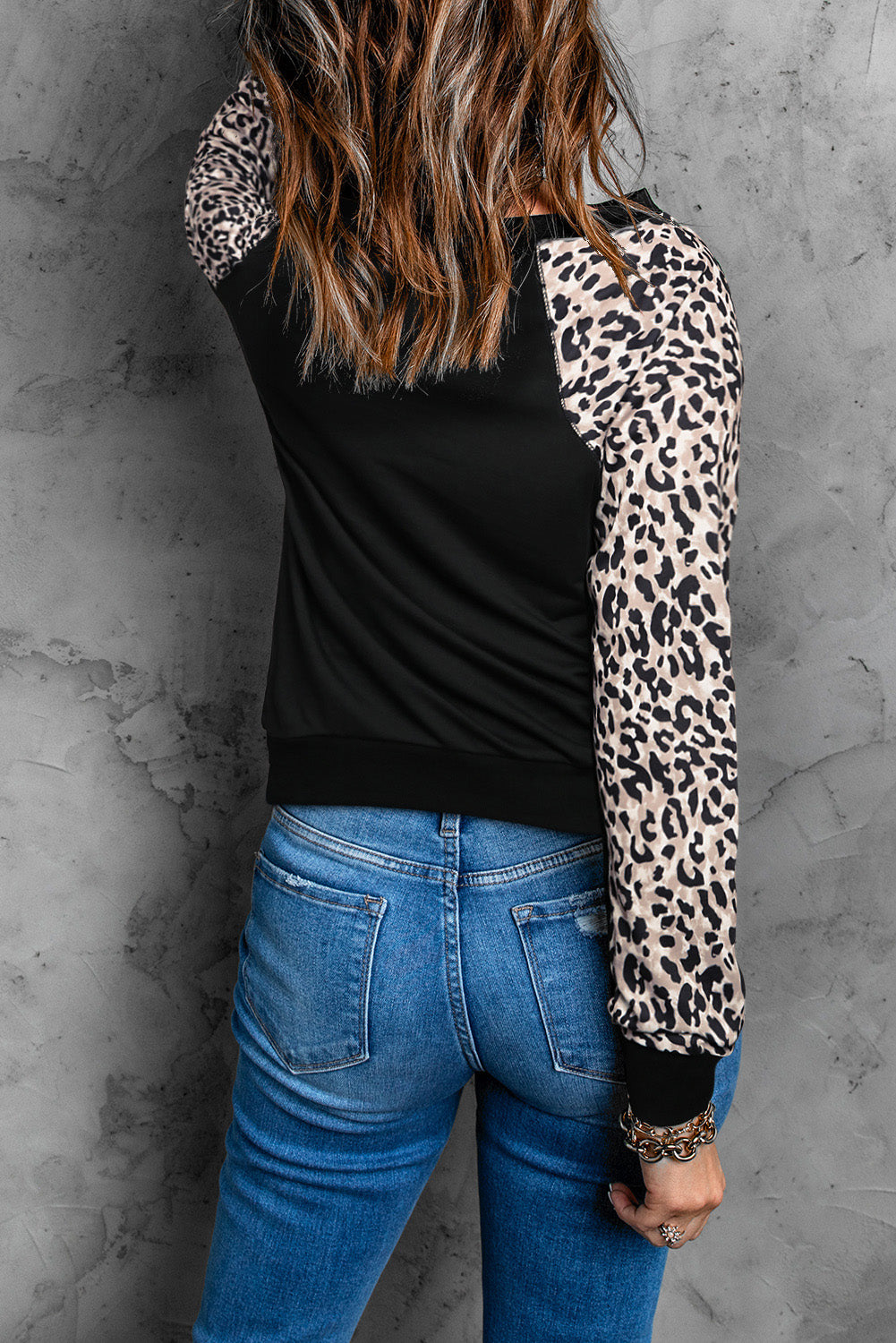 Hello Fall Leopard Patchwork Long Sleeve T Shirt