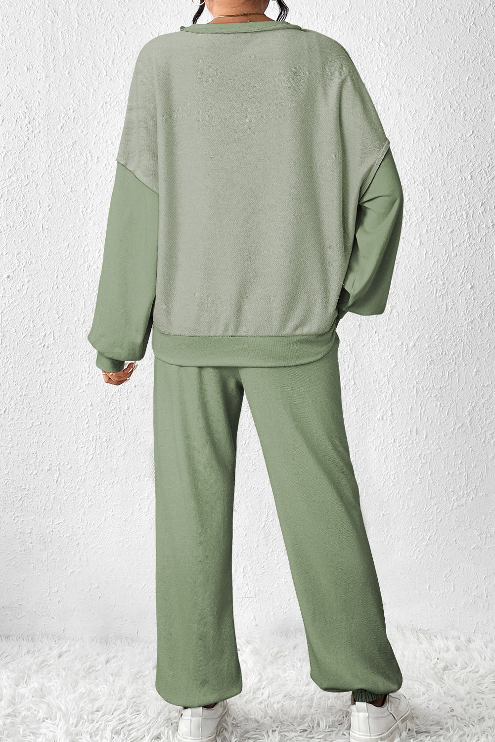 Contrast Patchwork Pullover and Drawstring Joggers Set