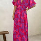 Abstract Floral Print V Neck Dolman Maxi Dress