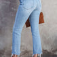 Cross Over Waist Raw Edge Cropped Jeans