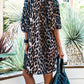 Leopard Puff Sleeve Buttons Front Shirt Dress