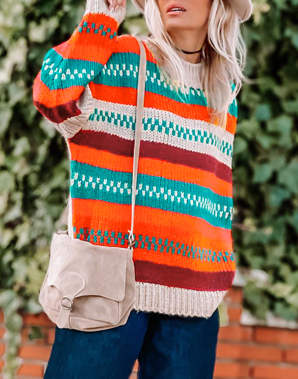 Color Block Striped Loose Sleeve Sweater
