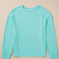 Solid Color Corded Knit Round Neck Top