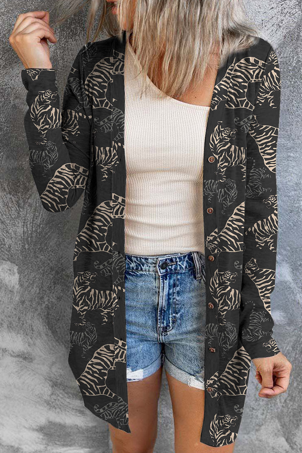Wild Tiger Print Button Front Cardigan