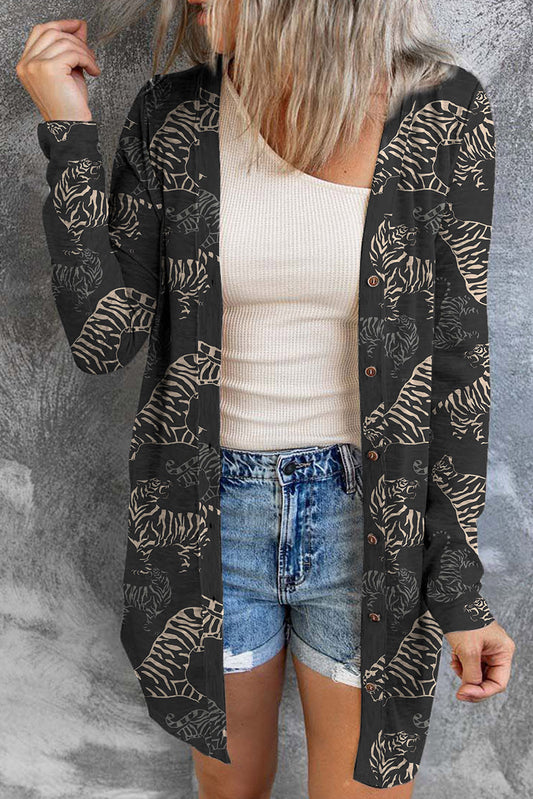 Wild Tiger Print Button Front Cardigan