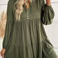 Lace Puff Sleeve Buttoned Tiered Ruffled Mini Dress