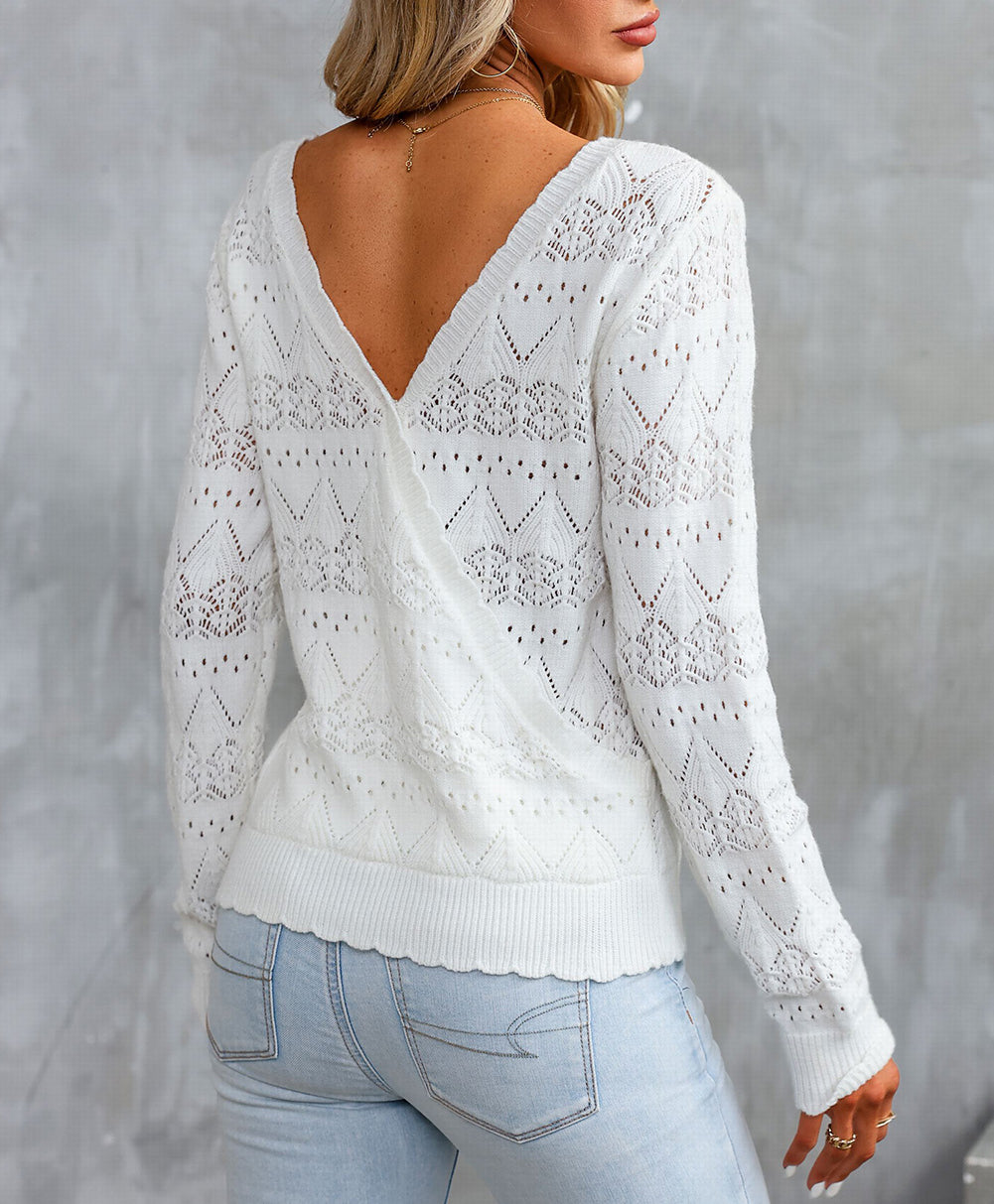 Surplice V Openwork Textured Sweater
