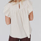 Apricot Stripe Ruffled Sleeve Embroidered Blouse