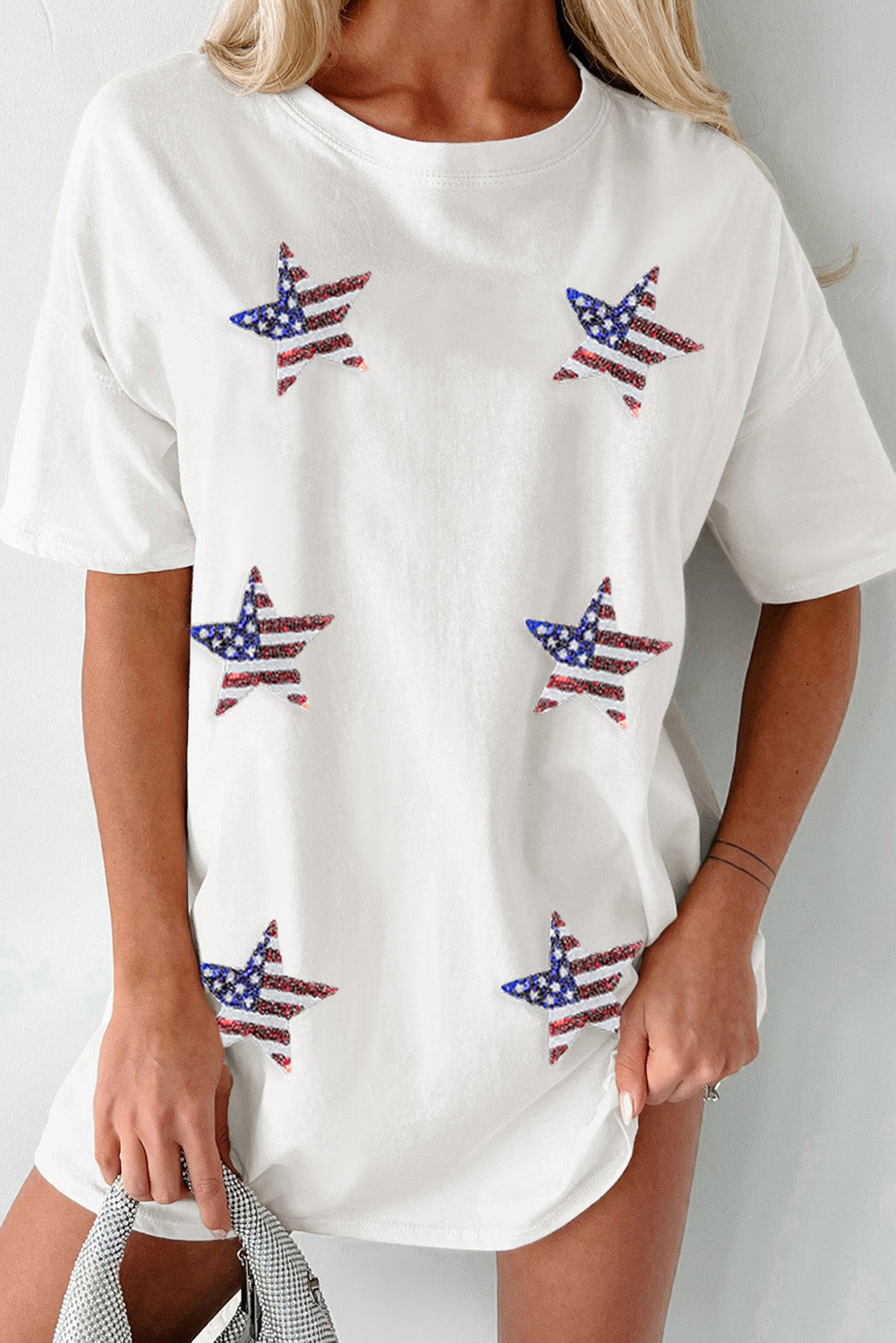 Sequin American Flag Star Graphic Tunic T Shirt