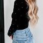Velvet Beaded Long Sleeve V Neck Bodysuit