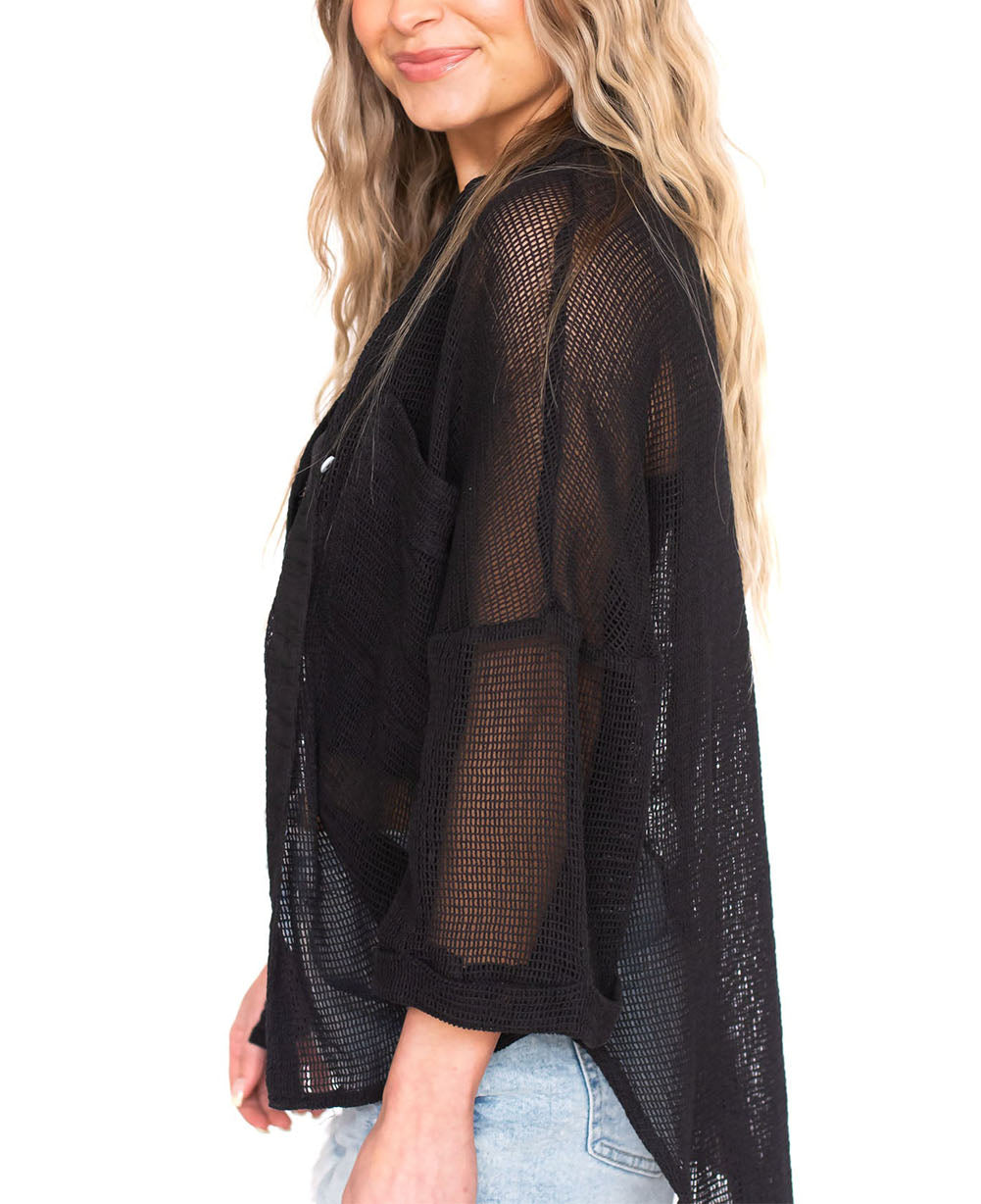 Sheer Openwork Bracelet Sleeve Kimono