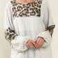 Leopard Patch Puff Sleeve Textured Blouse