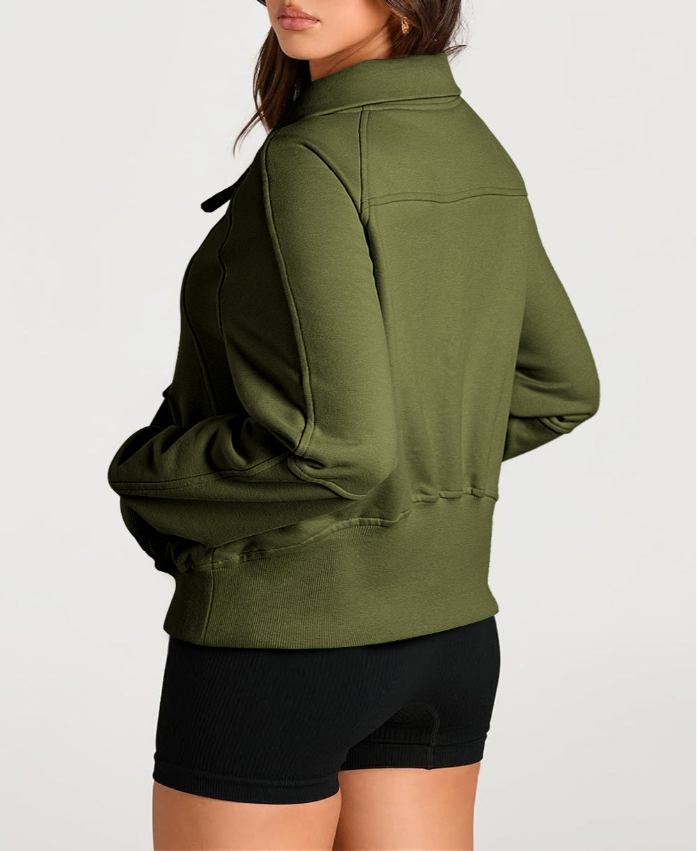 Zip Stand Neck Kangaroo Pocket Sweatshirt