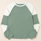 Ribbed Colorblock Patchwork Raglan Long Sleeve Top