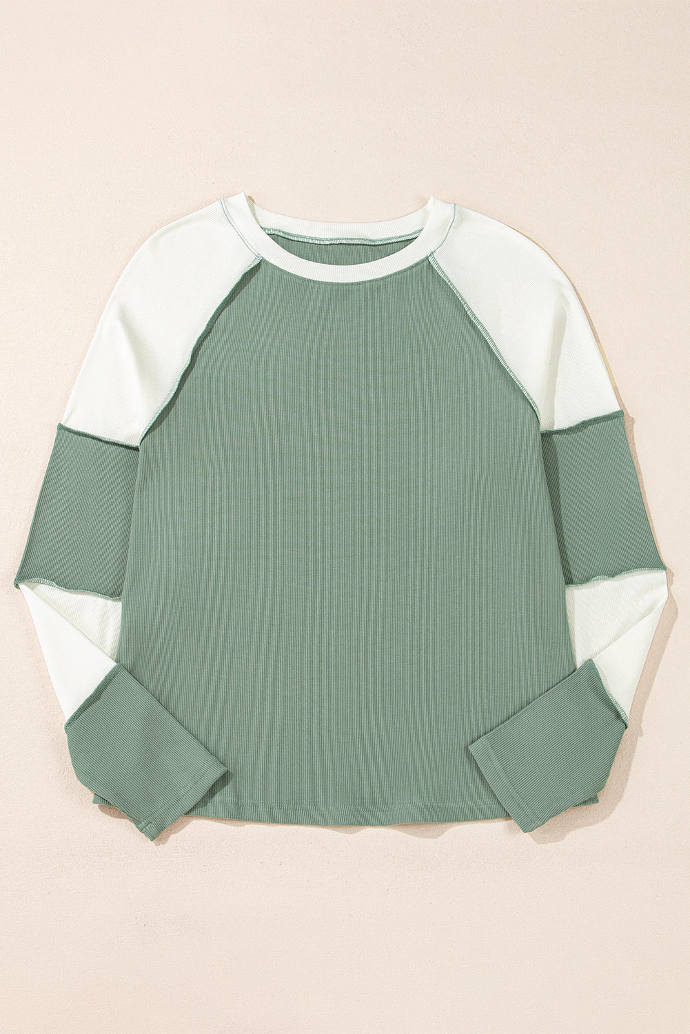 Ribbed Colorblock Patchwork Raglan Long Sleeve Top