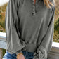 Washed Snap Buttons Lantern Sleeve Pullover Sweatshirt