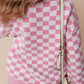 Checkered Buttons Collar V Neck Drop Shoulder Sweater