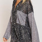 Sequin Color Block Patch Pocket Shirt