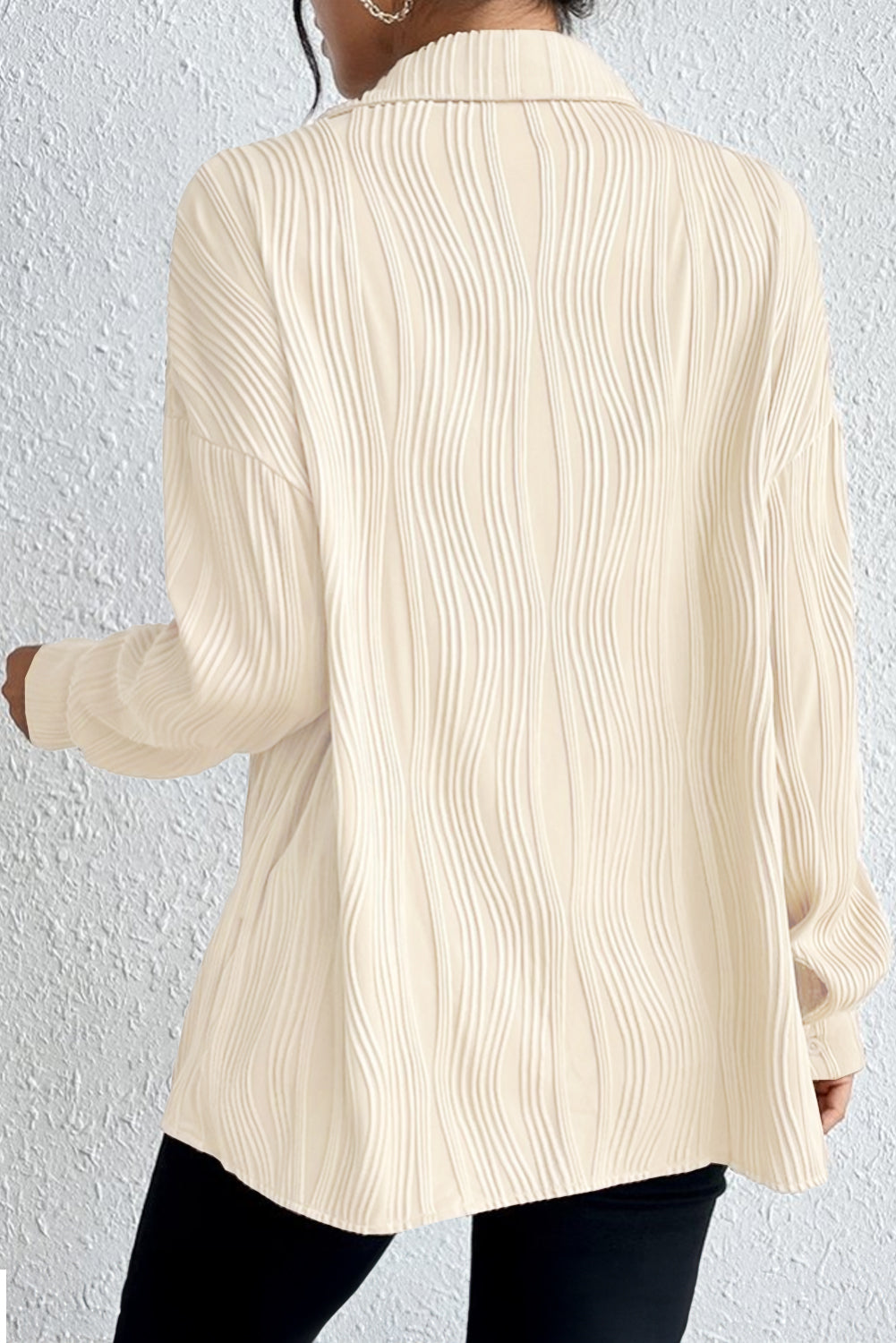 Solid Textured Buttoned Turn Down Collar Shirt